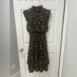 Saks Fifth Avenue Black and Yellow Floral Midi Dress